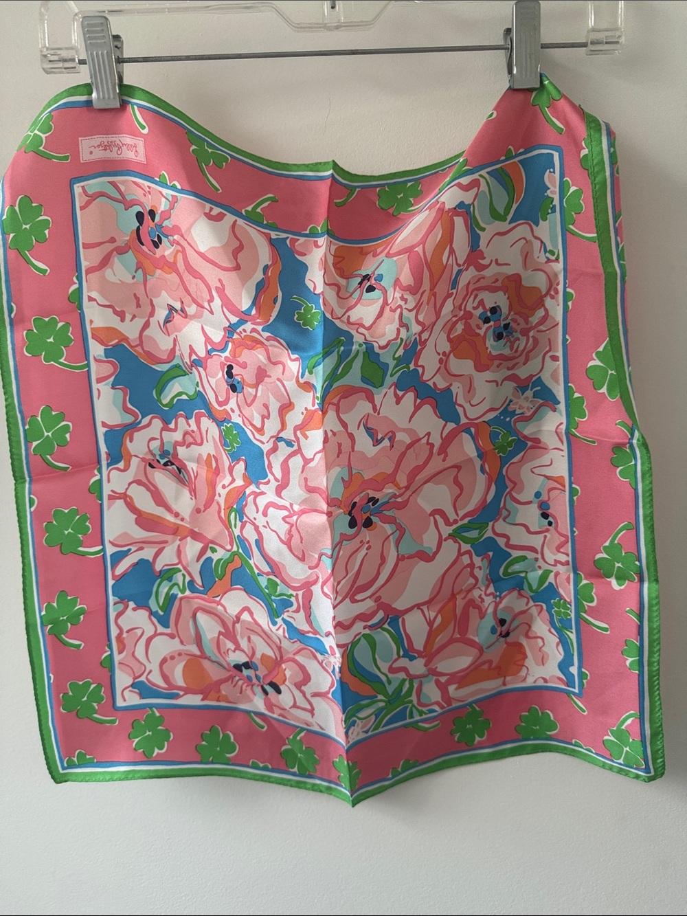 Lilly Pulitzer Flutter Blue Lucky Chatm  Silk Scarf  18”x18”